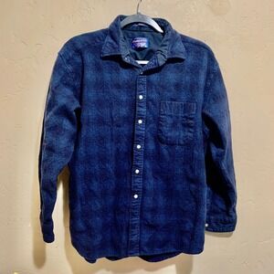 Vintage Men's Pendleton 100% Virgin Wool Long Sleeve Plaid Shirt Sz XL Blue